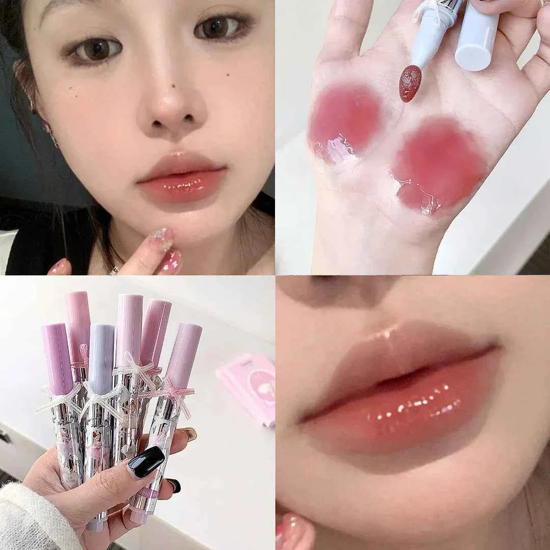 Ballet Girls Mirror Crystal Lip Gloss Makeup Set Water Glass Lip Glaze Waterproof Film Forming Sponge Head Jelly Lip Tint Kit