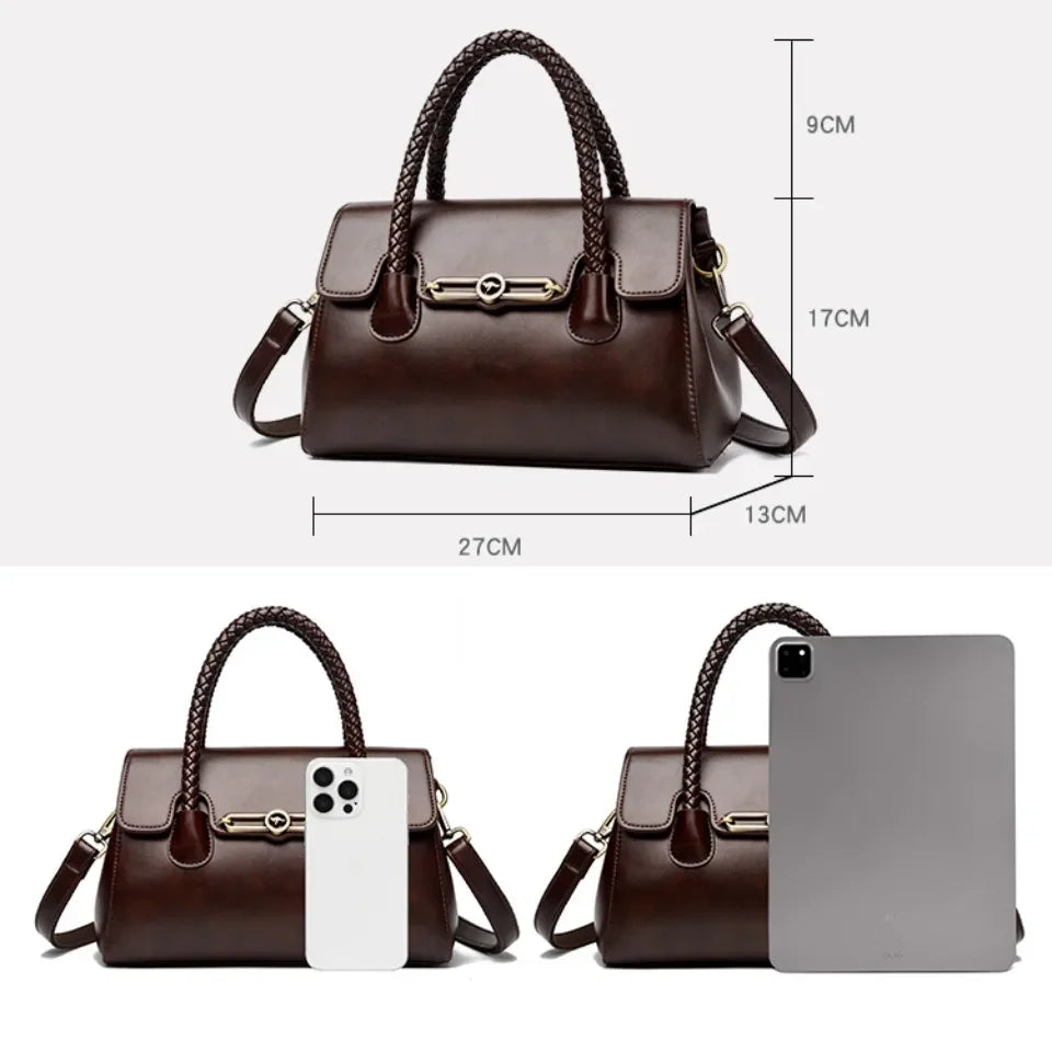 Retro High Quality Oil Leather Women Top-handle Shoulder Bags Vintage Casual Totes Latest Trendy Lock Designer Handbag Small