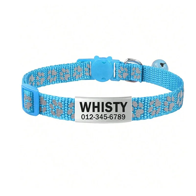 Customized Dog ID tag Collar Reflective Paw Adjustable Nylon with Bell Engraving Puppy Kittens Necklace Personalized Name number