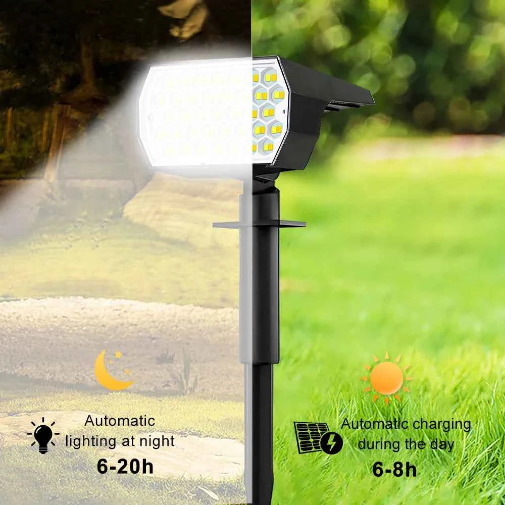 2024 New LED Solar Landscape Spotlights 74 LED Tricolor Light Waterproof 37 LED RGB Solar Garden Wall Lights Yard Lawn Pathway