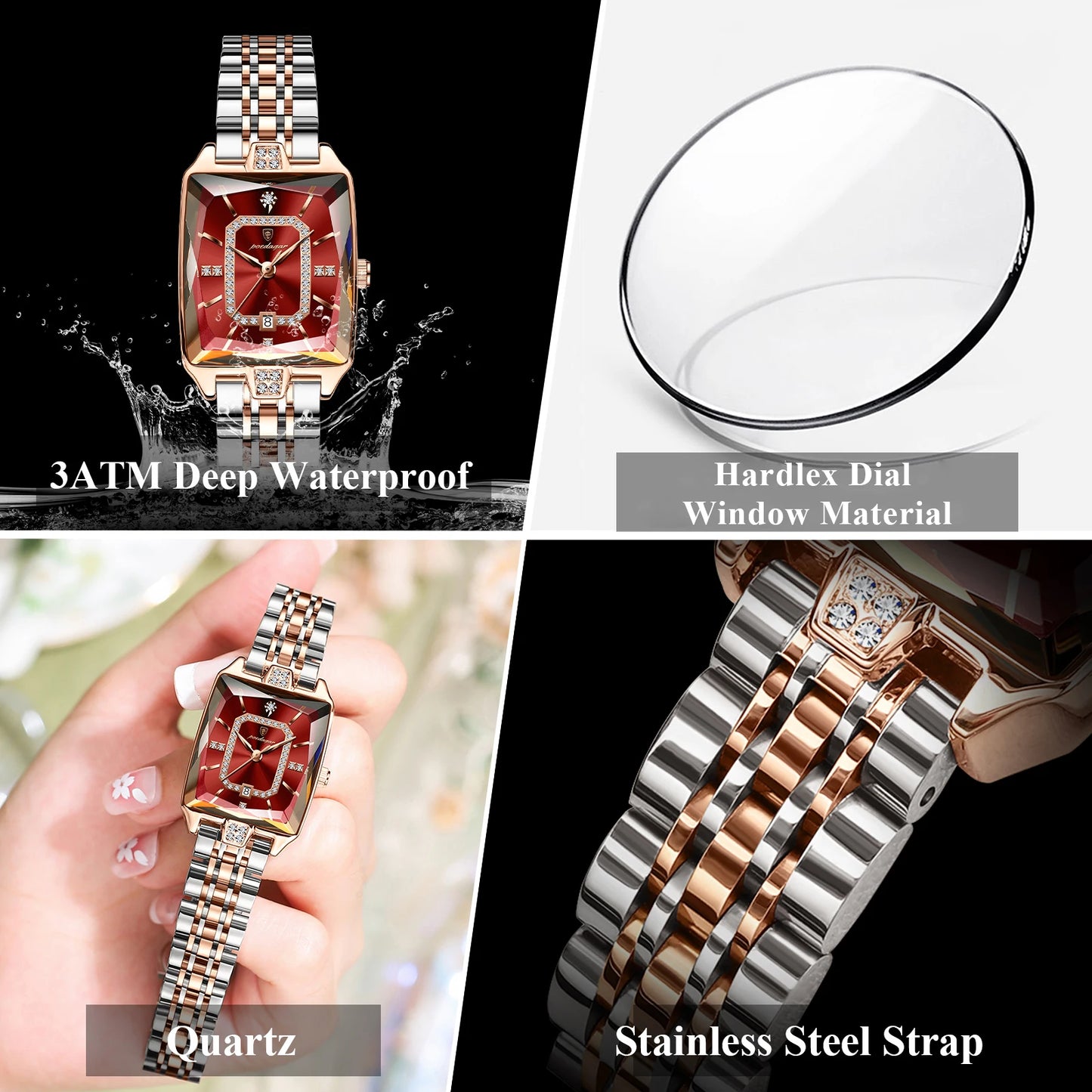 POEDAGAR Luxury Watch For Woman Elegant Waterproof Calendar Ladies Watch Rectangle Stainless Steel Quartz Women's Watches Female - Qoraheyhub