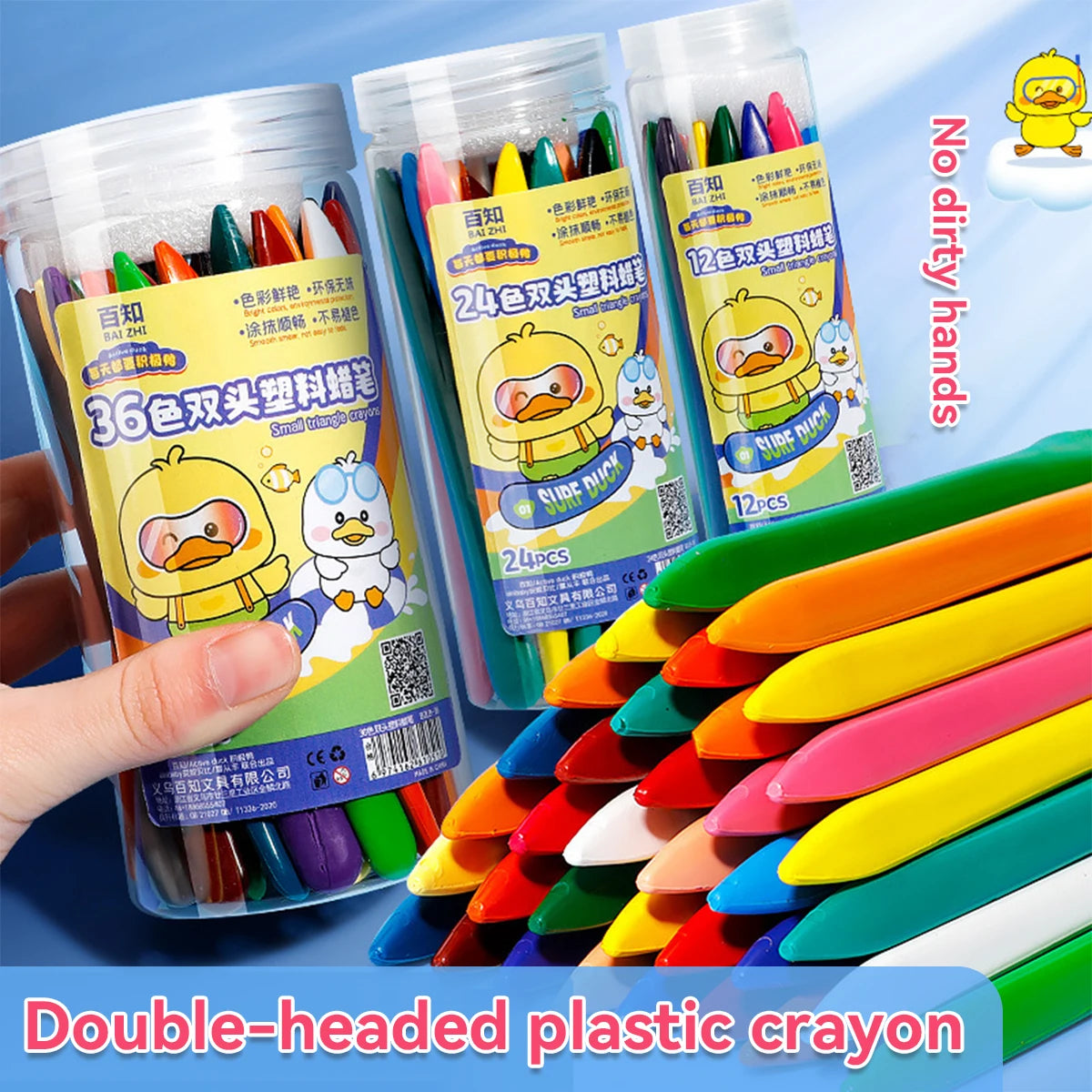 12-36 Color Kawaii Double-headed Triangle Crayon Children's Oil Painting Sticks Safe and Harmless Early Art Educational Supplies - Qoraheyhub