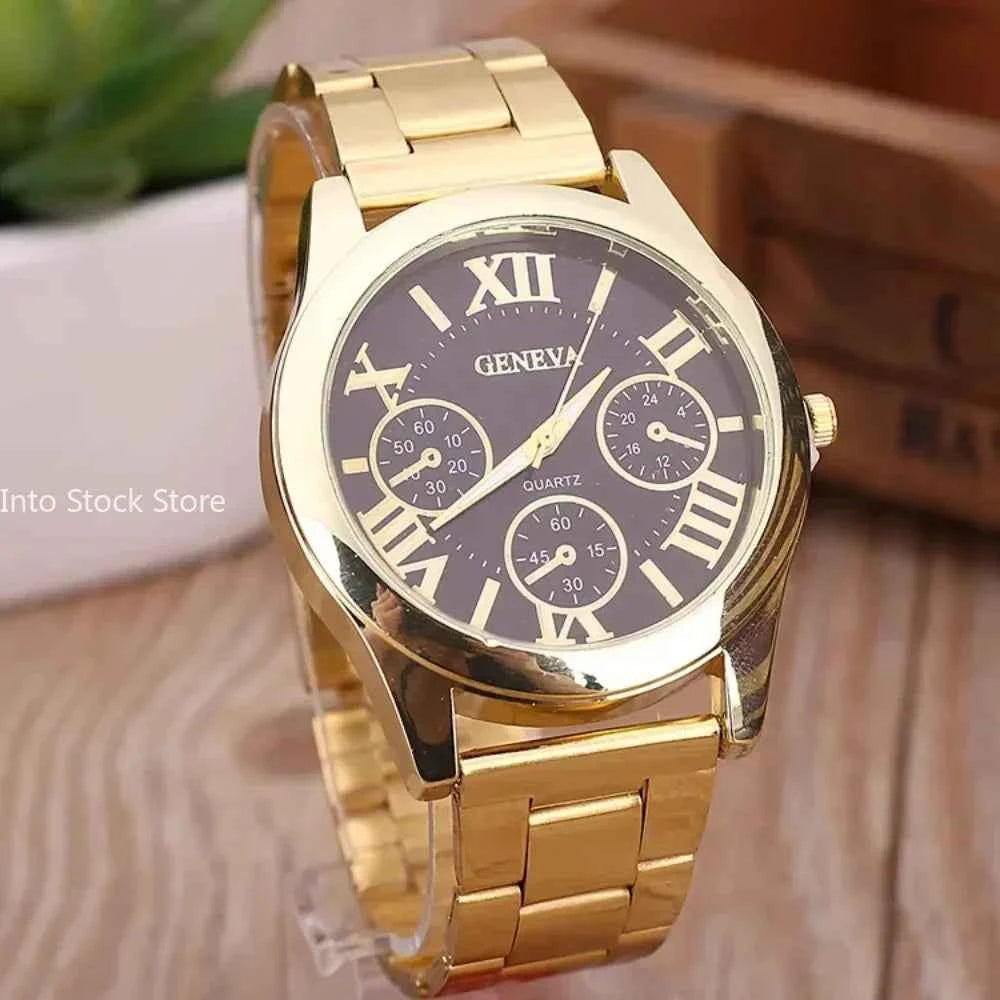 New Brand 3 Eyes Gold Casual Quartz Watch Men Stainless Steel Dress Wristwatch Reloj Hombre Men Clock Relogios Masculino Montre