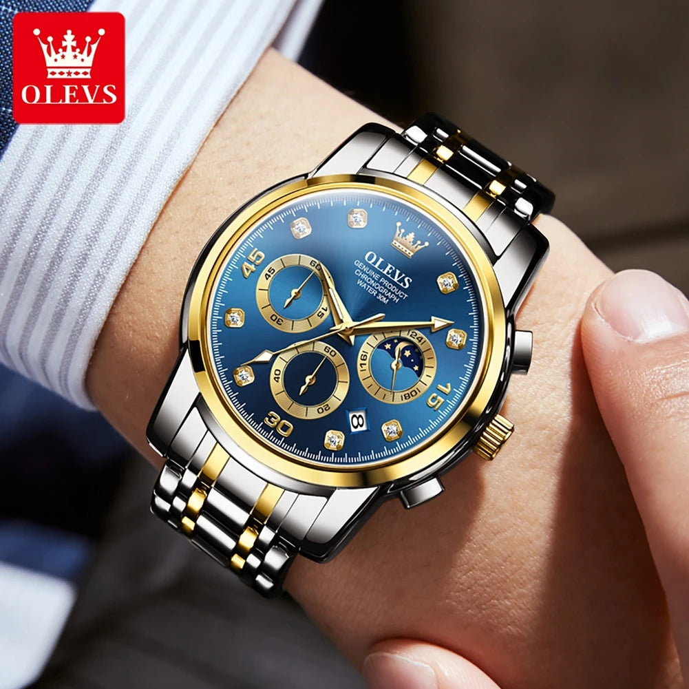 OLEVS Luxury Watch for Men Original Fashion Business Man Quartz Wristwatches Waterproof Stainless Steel Mens Watch Reloj Hombre - Qoraheyhub