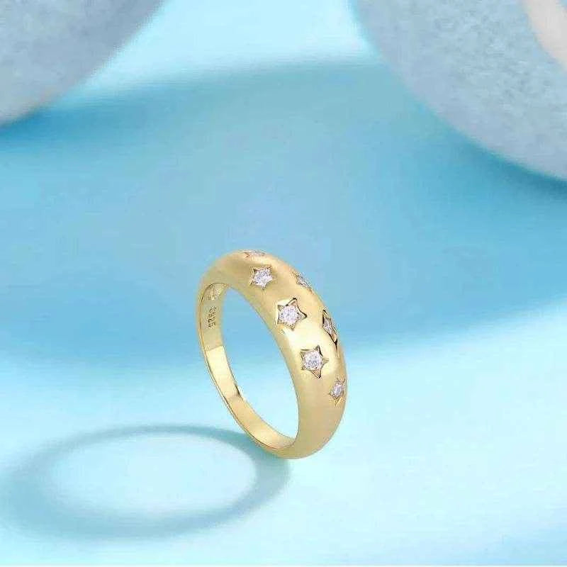 S925 Silver Gold Plated Ring Moissanite Ladies Wedding Engagement Fine Jewelry
