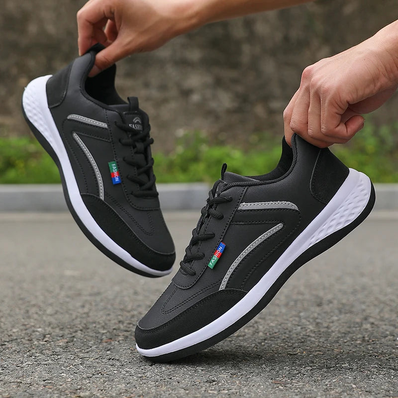 New Lightweight Men Casual pu Leather Sneakers Outdoor Men Walking Shoe 2025 Soft Bottom Non Slip Lace up Durable Shoes for Mens