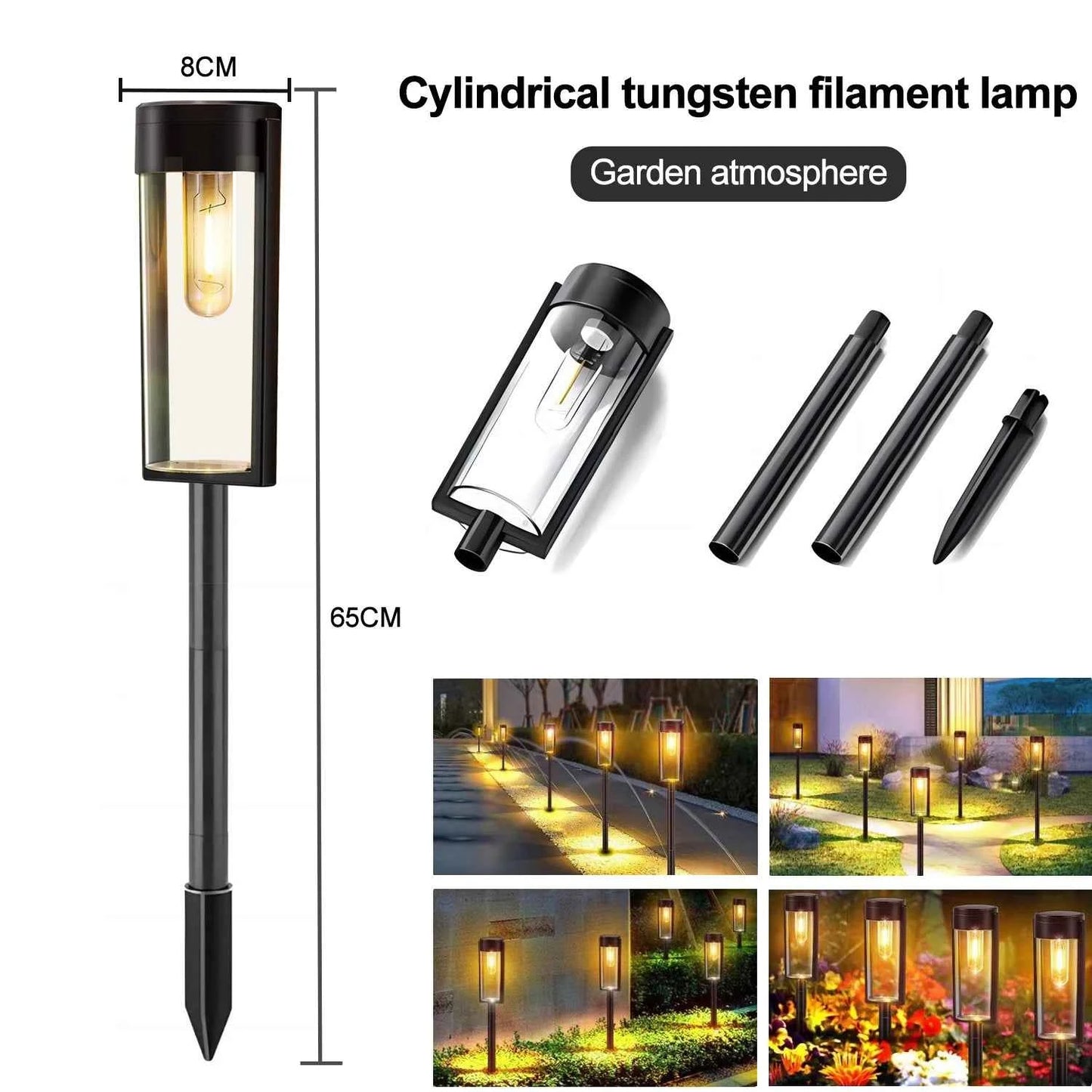 LED Solar Pathway Lights Outdoor Tungsten Filament Bulb Glass Solar Garden Lights Landscape Lighting for Yard Lawn Walkway Drive