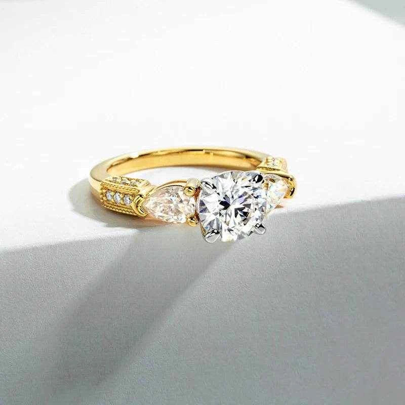 Three Stones 3 Ct All Moissanite Engagement Rings 925 Sterling Silver Plated Lab Created Diamond Wedding Band