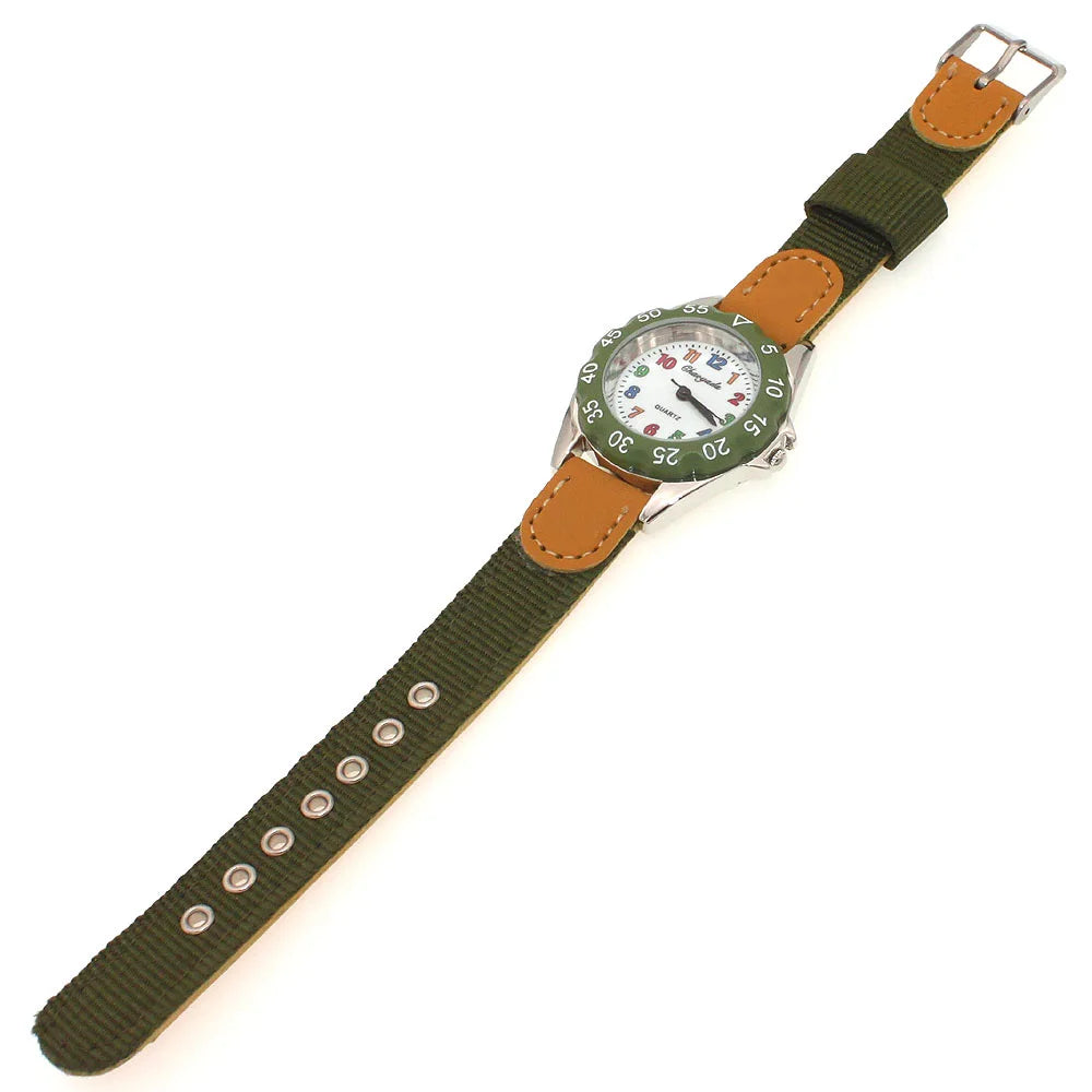 Chaoyada Children Boys Girls 24hours Canvas Quartz Wristwatches Kids Students Military Waterproof Watches - Qoraheyhub
