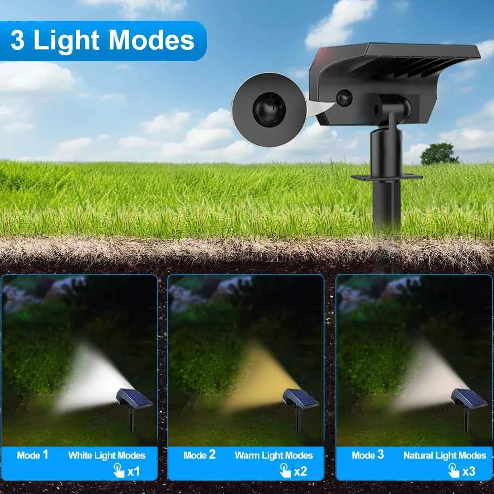 2024 New LED Solar Landscape Spotlights 74 LED Tricolor Light Waterproof 37 LED RGB Solar Garden Wall Lights Yard Lawn Pathway