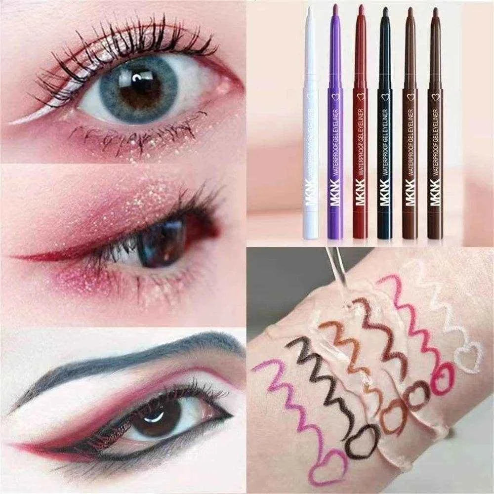 1/6Pcs 2 In 1 Eyeliner Lip Liner Gel Pencil Waterproof Long-lasting White Black Brown Easy Wear Eyeliner Makeup Eye Cosmetic