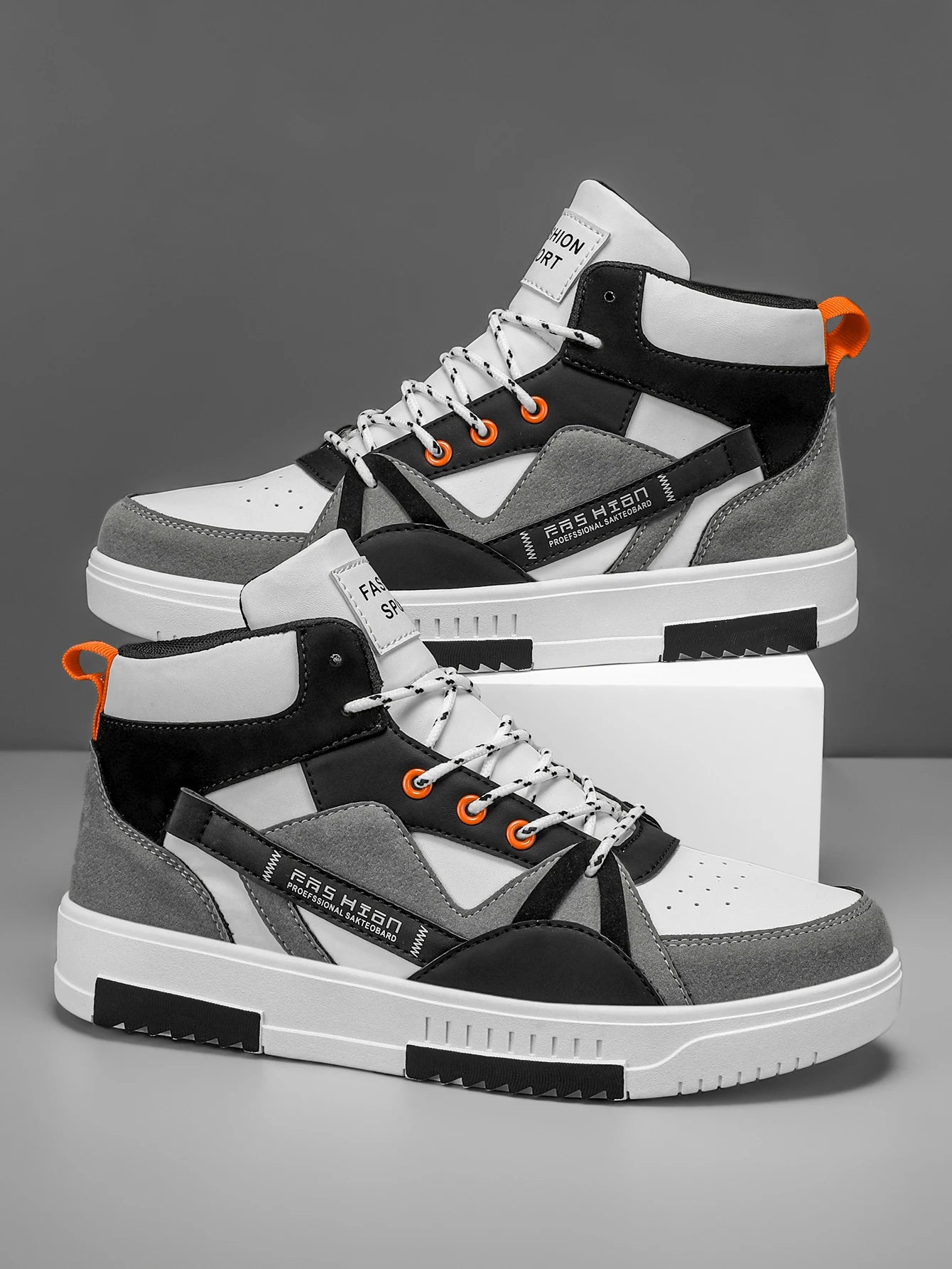 Men's Letter Pattern Contrasting Lace-Up Sports Fabric Dad Shoes Outdoor High-Top Sneakers