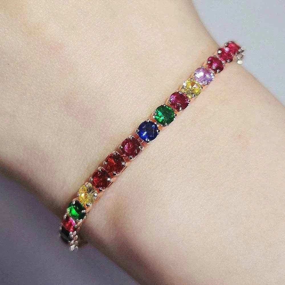 2024 New Arrival Colorful Rose Gold Silver Color Tennis Bracelet Adjustable for Women Party Gift Jewelry Wholesale S7193
