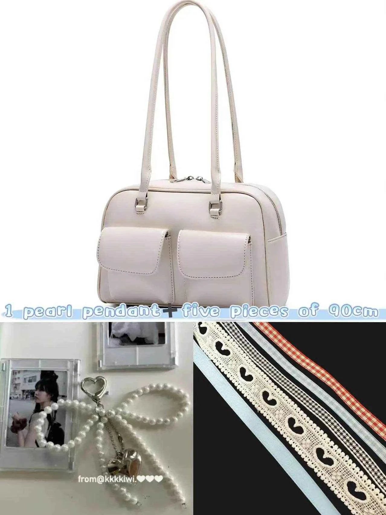 JIAERDI Retro White Bowling Bag Purse Women Hot Girls Leather Pocket Chic Casual Handbag Female Vintage Shoulder Bags Aesthetic