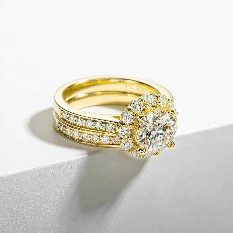 2 Carat D Color All Moissanite 925 Sterling Silver Wedding Yellow Color Ring Sets Engagement Band Fine Jewelry For Women