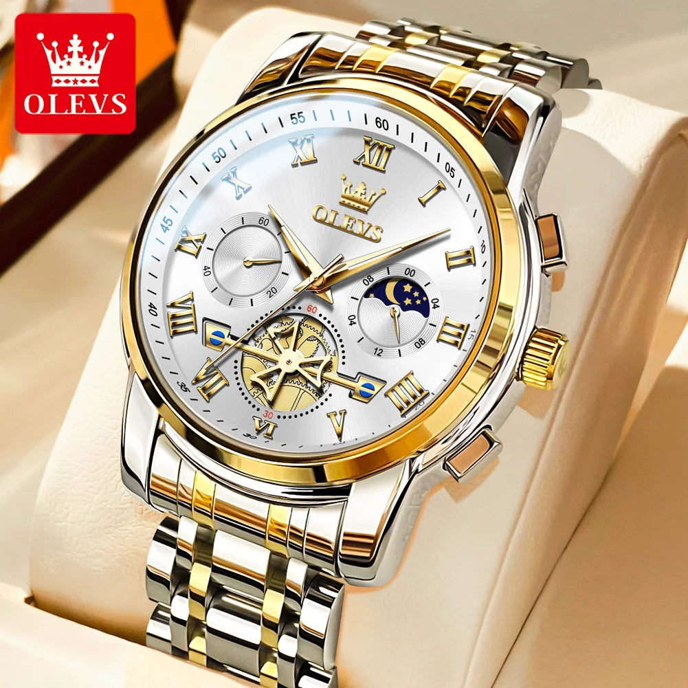 OLEVS Top Brand Men's Watches Classic Roman Scale Dial Luxury Wrist Watch for Men Original Quartz Waterproof Luminous Male Reloj - Qoraheyhub