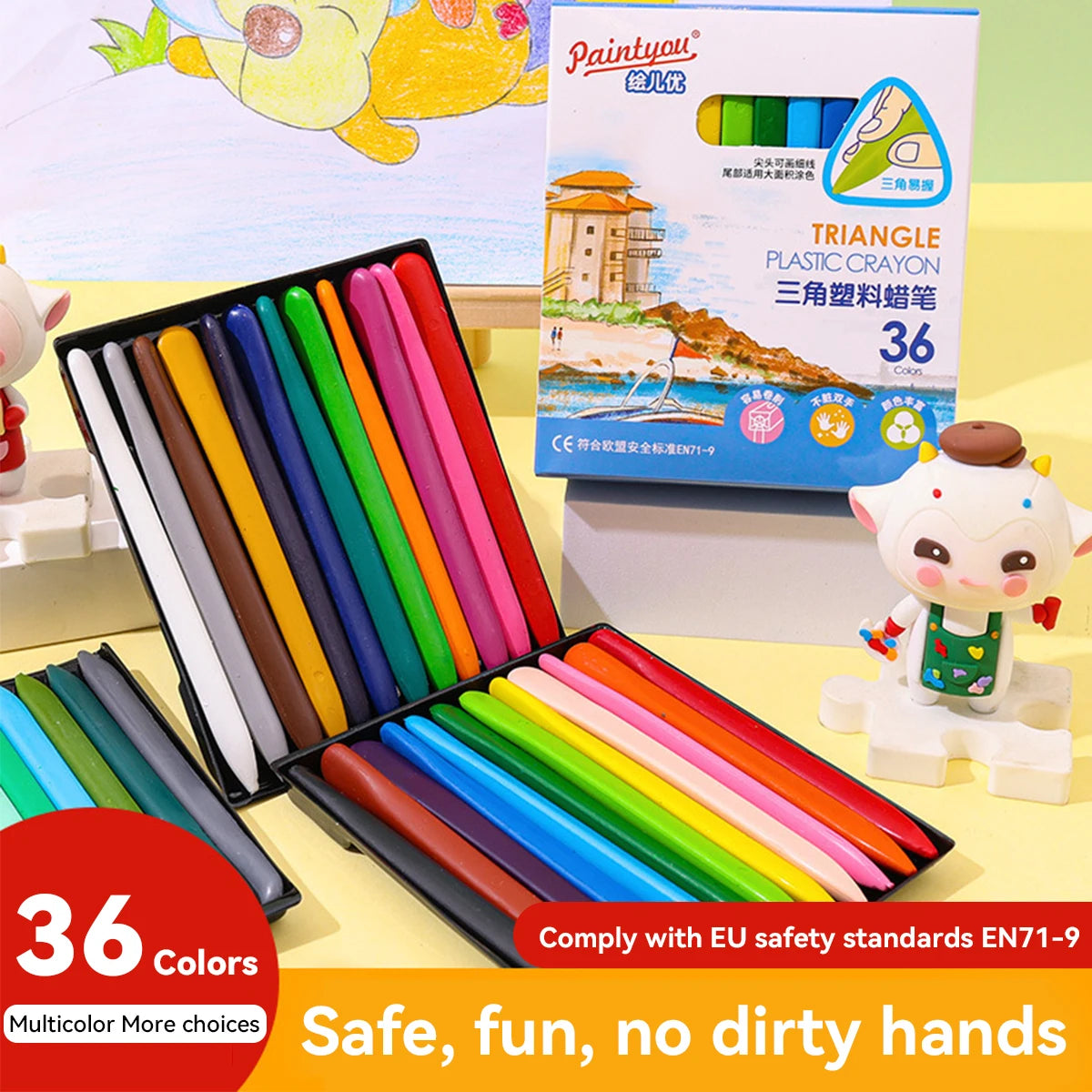 12/18/24/36 Colors Non-dirty Hand Plastic Crayons Washable and Erasable Color Crayons Children’s Painting School Office Supplies - Qoraheyhub