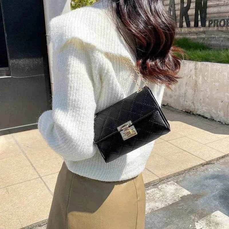 Women's Bag Korean Classic Checkered Diamond Embroidered Lock Chain Single Shoulder Small Square Bag Crossbody Mobile Phone Bag
