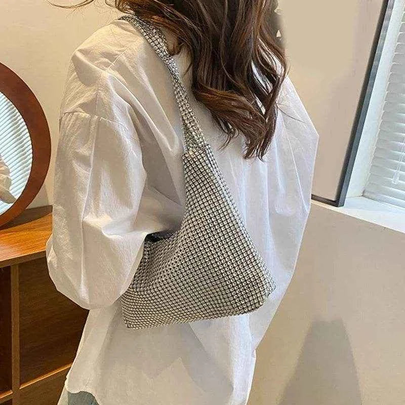 Delicate Shoulder Bag for Rhinestone Bag Clutch Purses Handbag Evening Bag Silver Shiny Underarm Bag for Valentine's Day
