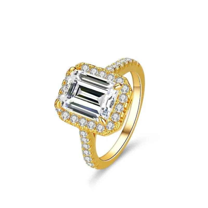 Emerald Cut 3 Carat Moissanite Ring 925 Sterling Silver Yellow Color Woman Engagement Gift