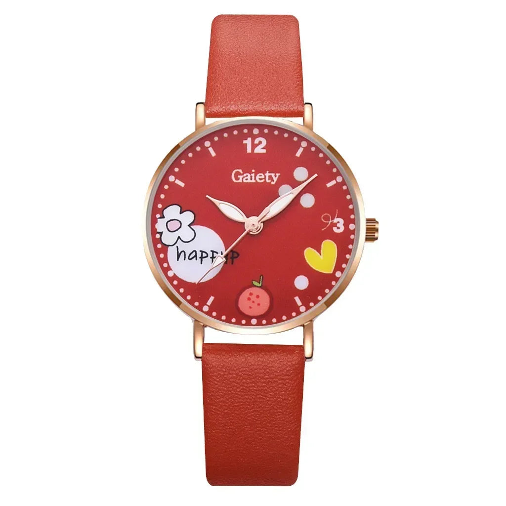 Kids Watches Pink Cute Children's Wristwatch Cartoon Pattern Quartz Watch Set for Girls Fashion Students' Clock Relogio Feminino - Qoraheyhub