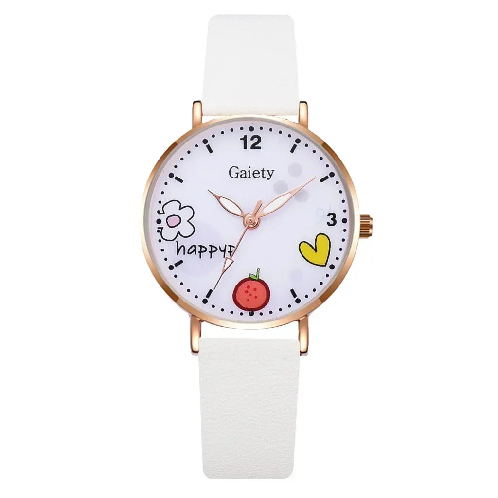 Kids Watches Pink Cute Children's Wristwatch Cartoon Pattern Quartz Watch Set for Girls Fashion Students' Clock Relogio Feminino - Qoraheyhub