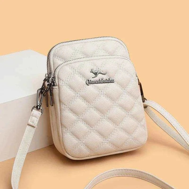 2025 New Three-layer Mobile Phone Bag Women's Single Shoulder Mother's Bag Fashionable Diamond Grid Embroidery Crossbody Handbag