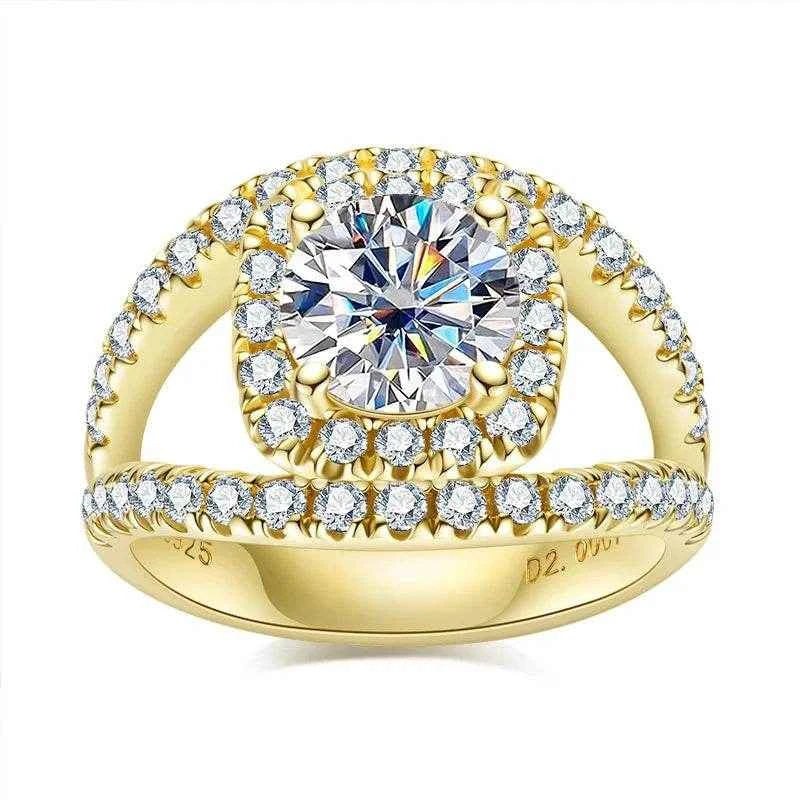 2 Carat D Color All Moissanite 925 Sterling Silver Woman Ring Yellow Color Engagement Wedding Fine Jewelry