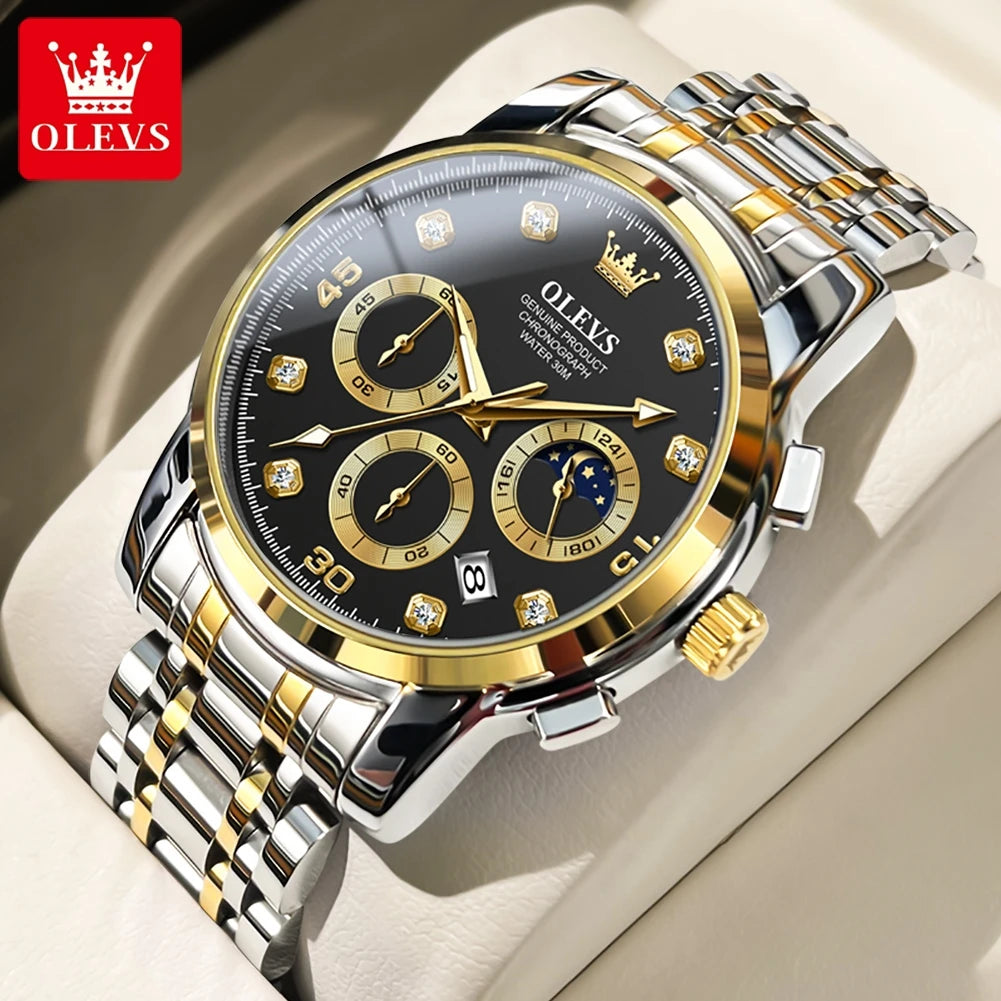 OLEVS Luxury Watch for Men Original Fashion Business Man Quartz Wristwatches Waterproof Stainless Steel Mens Watch Reloj Hombre - Qoraheyhub