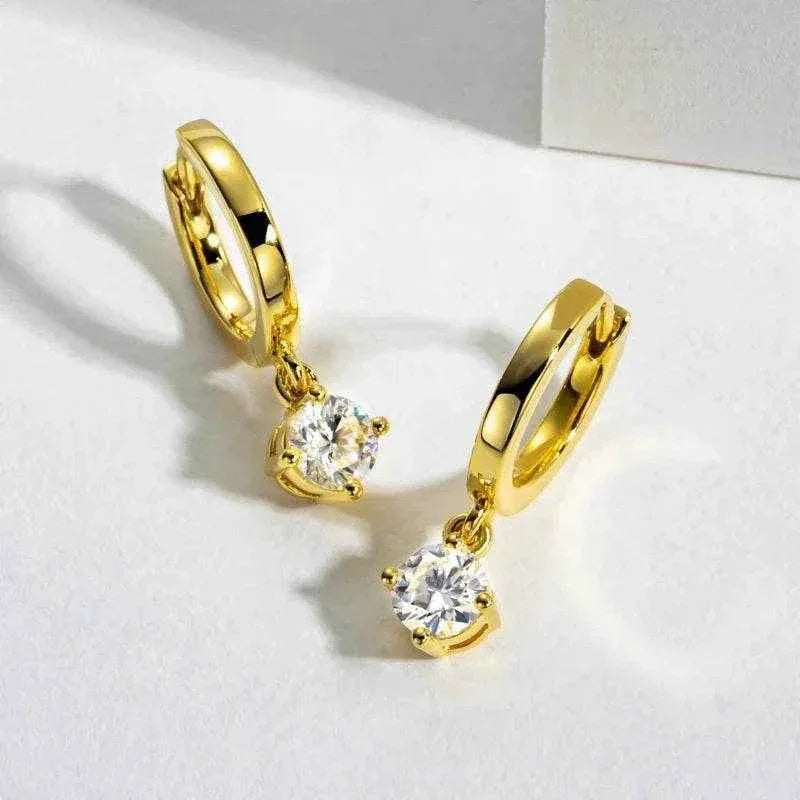 0.5 Carat Round Moissanite Yellow Gold S925 Silver Earrings Women Engagement Gift