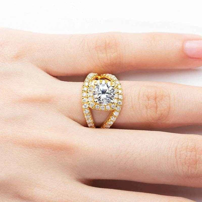 2 Carat D Color All Moissanite 925 Sterling Silver Woman Ring Yellow Color Engagement Wedding Fine Jewelry