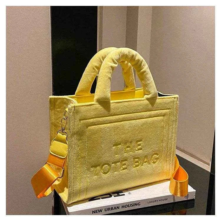 2025 Women's Khaki Velour Tote Bag Original Letter Print Medium Ladies Brand Shopper Handbag Female Square Medium Shoulder Bags