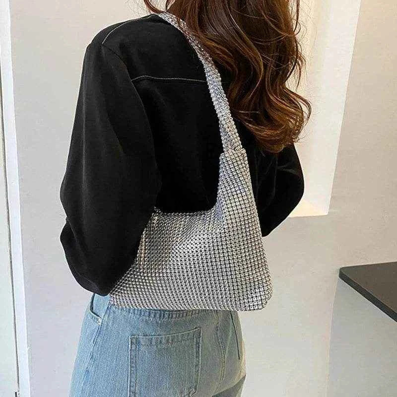 Delicate Shoulder Bag for Rhinestone Bag Clutch Purses Handbag Evening Bag Silver Shiny Underarm Bag for Valentine's Day