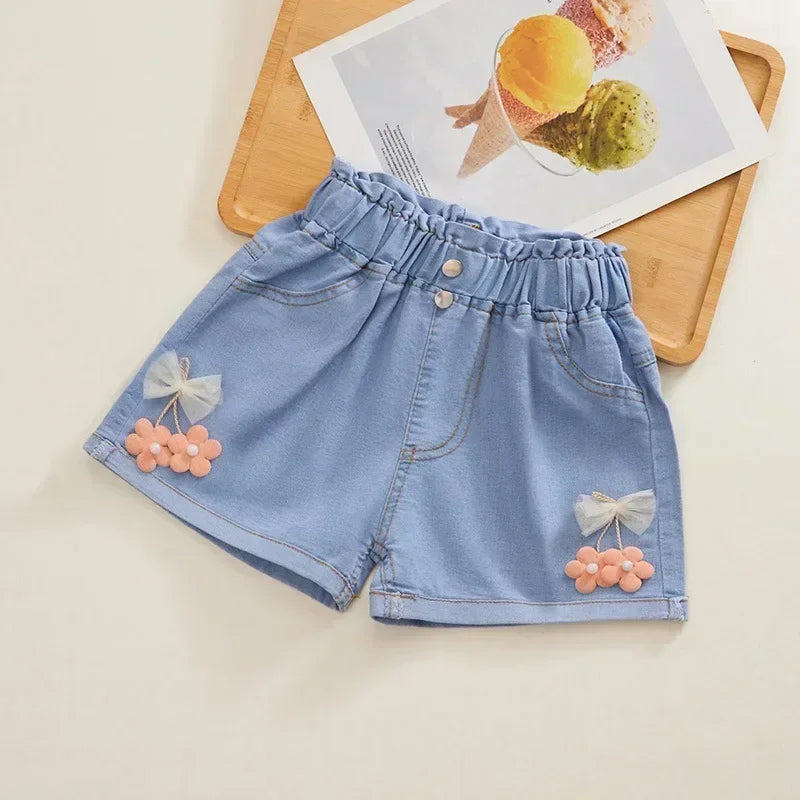 New Summer Kids Short Denim Shorts for Girls Fashion Girl Short Princess Jeans Children Pants Girls Shorts Flower Girls Clothing - Qoraheyhub