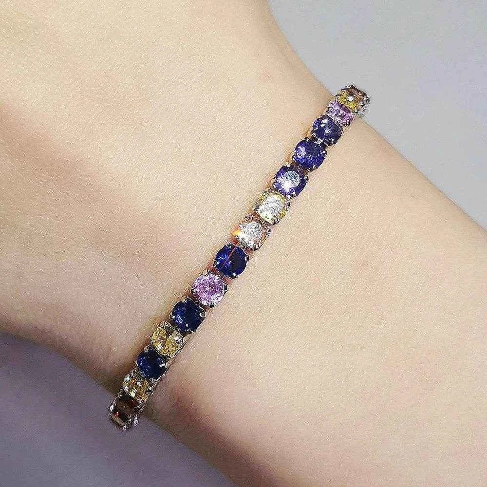 2024 New Arrival Colorful Rose Gold Silver Color Tennis Bracelet Adjustable for Women Party Gift Jewelry Wholesale S7193
