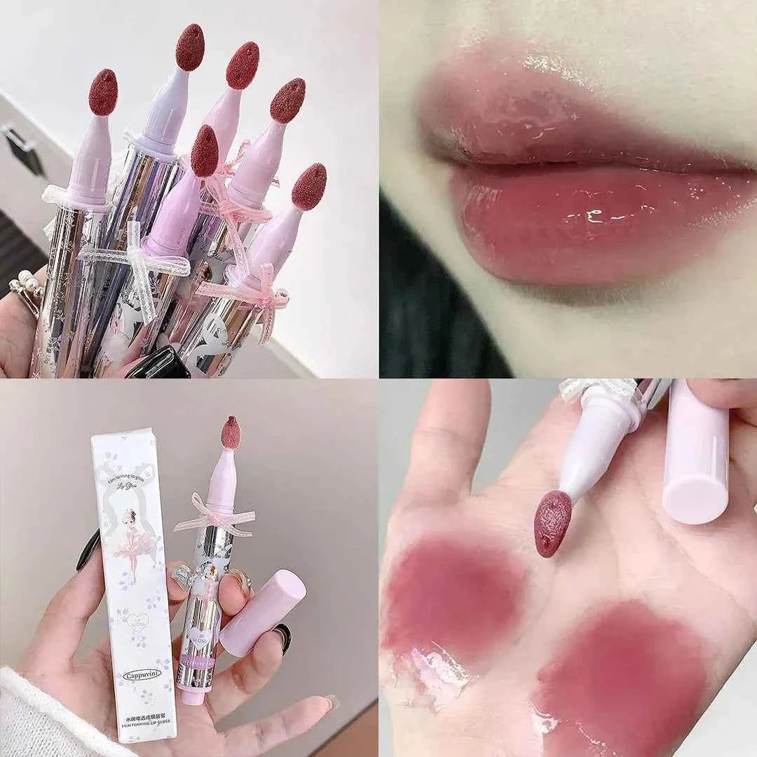 Ballet Girls Mirror Crystal Lip Gloss Makeup Set Water Glass Lip Glaze Waterproof Film Forming Sponge Head Jelly Lip Tint Kit