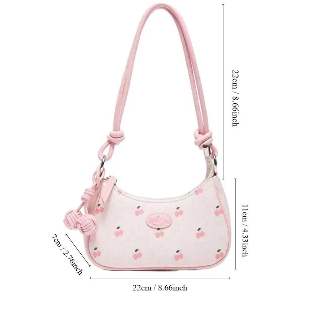 Strawberry Design Shoulder Bags 2025 New Spacious Practical Underarm Bags Versatile PU Handbags Spring Women Girl Wallets Qoraheyhub White Pink White-Pink-