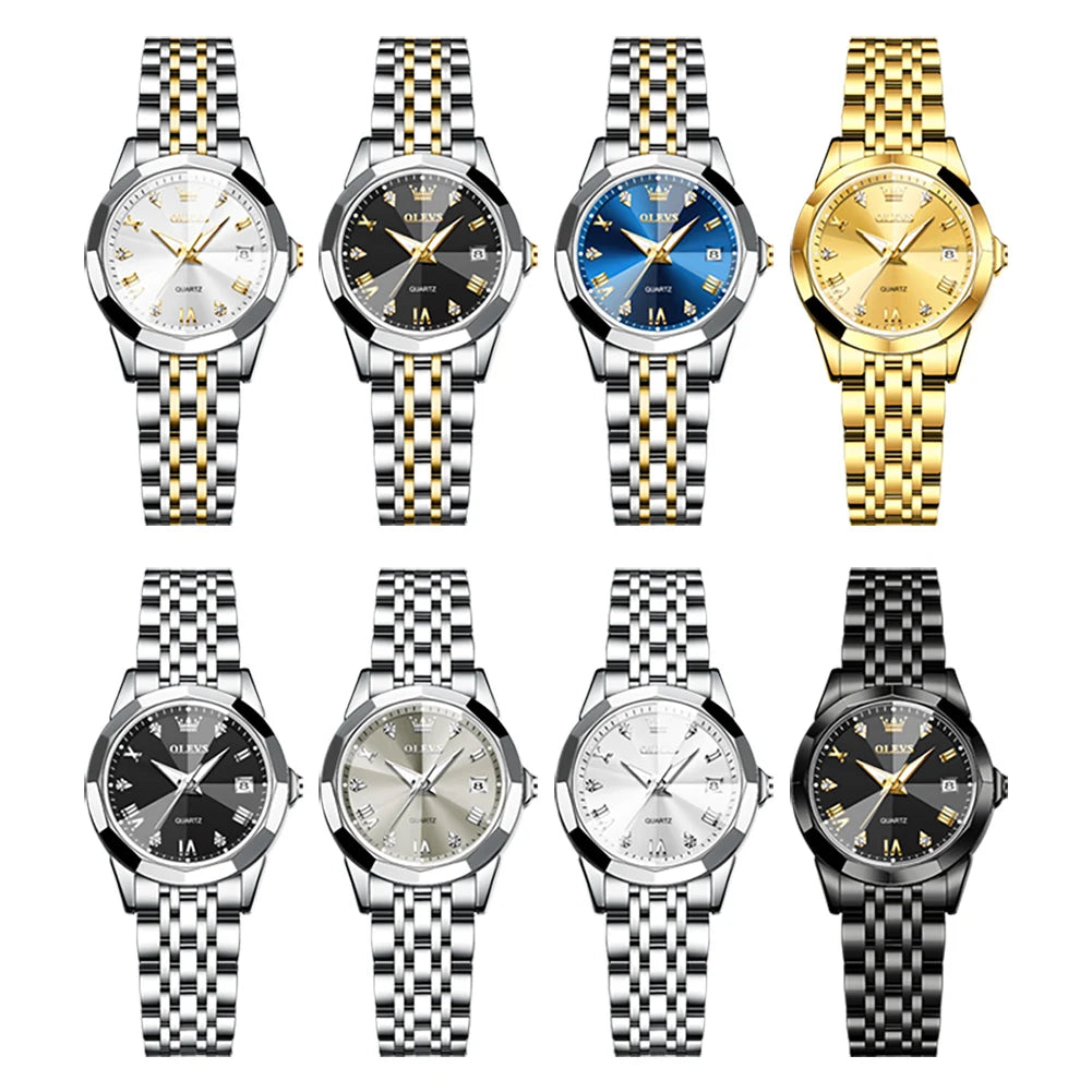 OLEVS Elegant Fashion Women's Watches Luxury Brand Original Quartz Watch for Ladies Waterproof Stainless Steel Luminous Date - Qoraheyhub