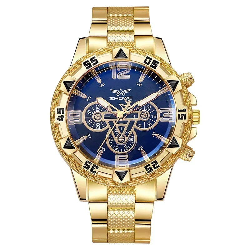 Luxury Business Men's Watch Stainless Steel Strap Blue-Light Glass Men Quartz Watches Big Dial Casual Wristwatch for man gifts - Qoraheyhub