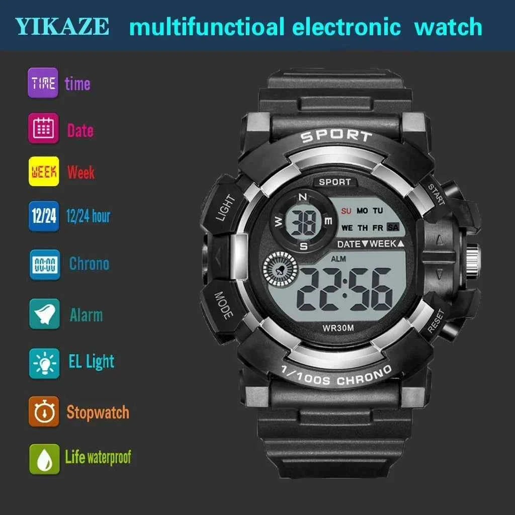 YIKAZE Fashion Sports Watches Men Women Digital Watch Waterproof Luminous Alarm Clock Electronic Wristwatch for Kids Children
