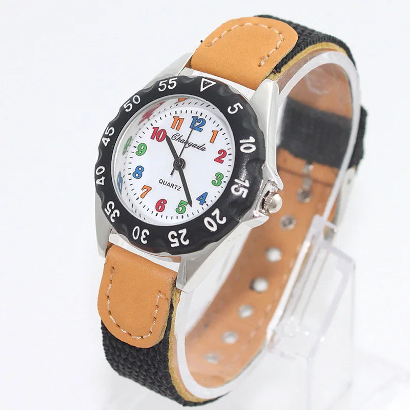 Chaoyada Children Boys Girls 24hours Canvas Quartz Wristwatches Kids Students Military Waterproof Watches - Qoraheyhub