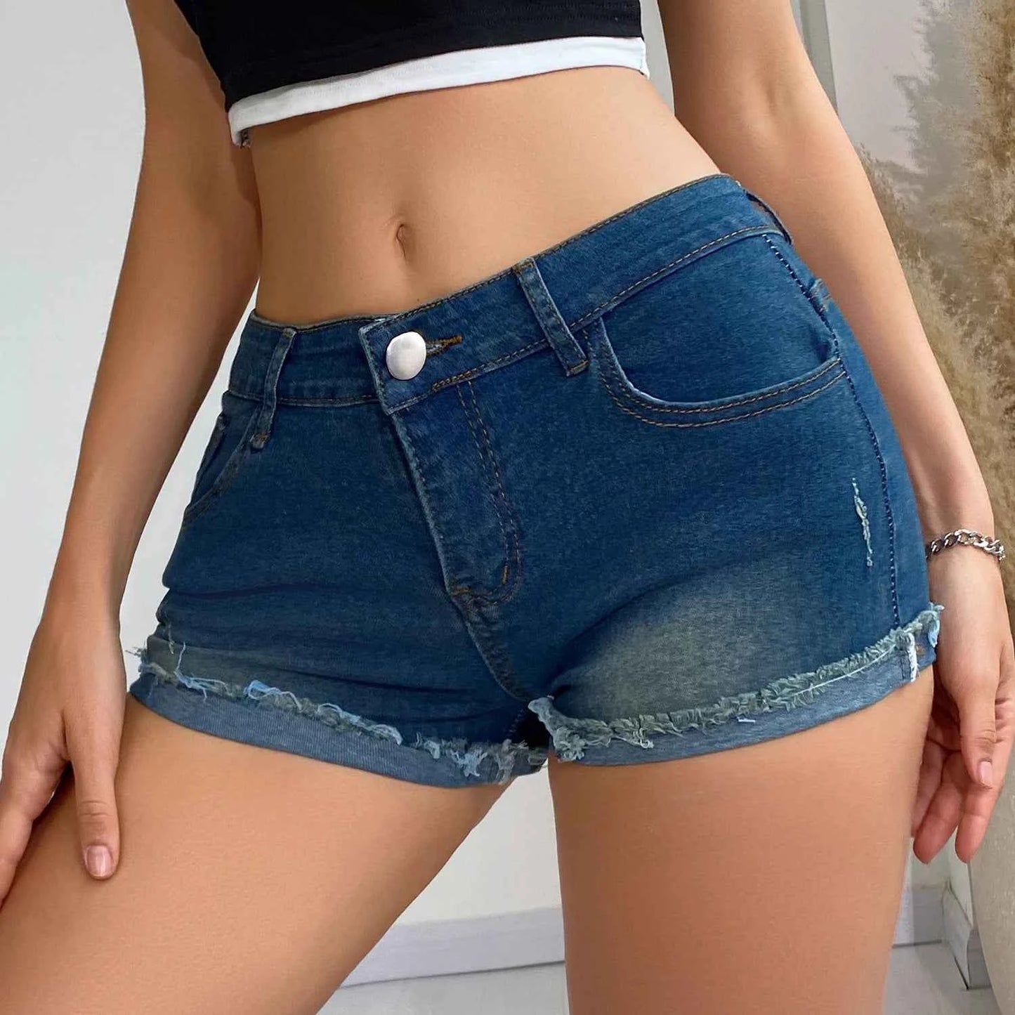 6217 # European and American sexy high waisted denim shorts, hot pants, women's summer slimming, stretch plus size