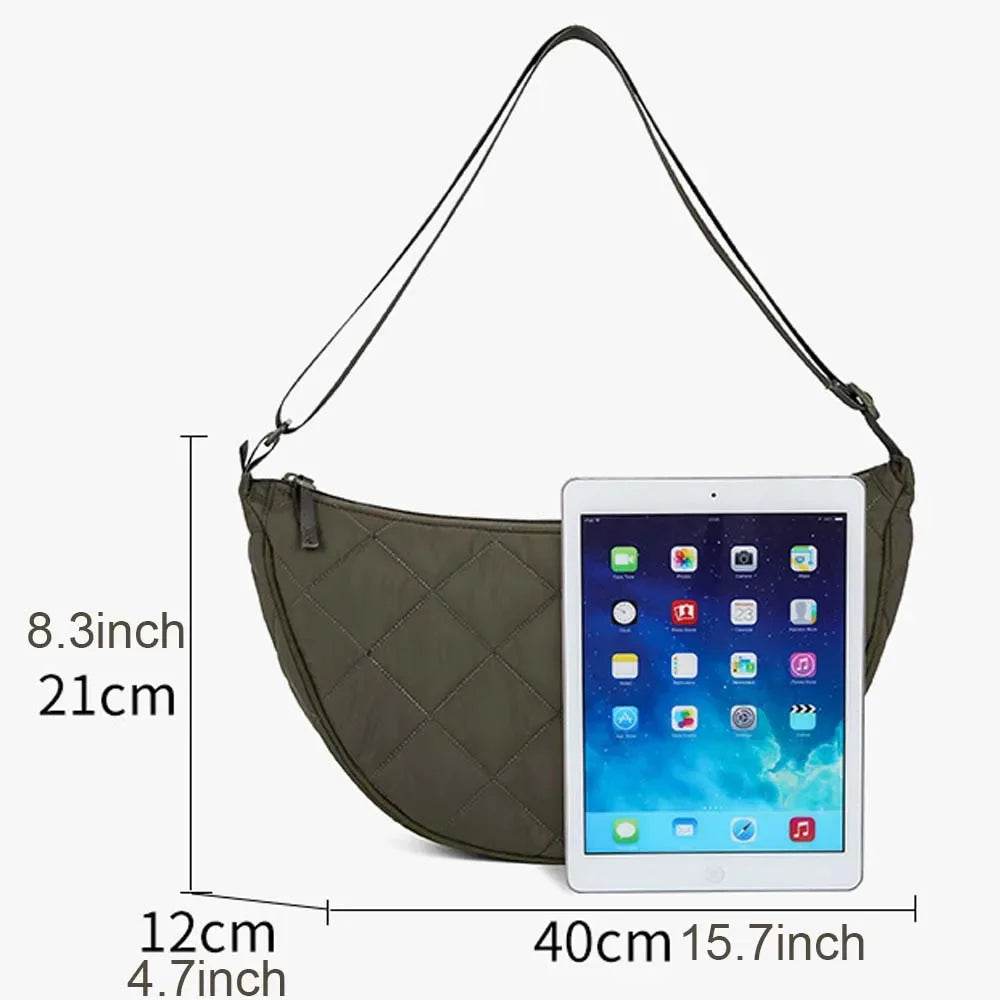 Autumn and Winter Diamond Lattice Single Shoulder Crossbody Bag Fashion Quilted Handbag Portable Nylon Plaid Commuter Travel Bag Qoraheyhub black Dark khaki green black-Dark khaki-green-WHITE-