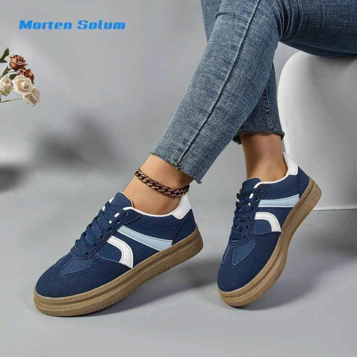 Women Blue Suede Sneakers 2024 Fashion Low-top Ladies Trendy Shoes Comfort Casual Vulcanized Sneakers Female Zapatos De Mujer