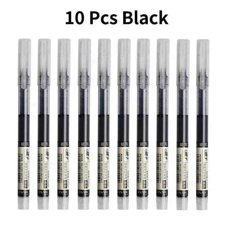 10pcs High Quality Needle Type Gel Pens Black Ink Straight Liquid Ballpoint Pen Kawaii Stationery School Office Supplies Writing