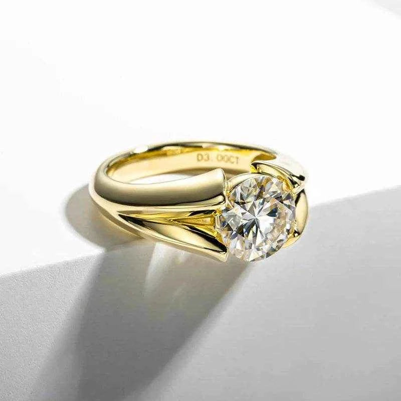 3 Carat Moissanite Ring 925 Sterling Silver Woman Yellow Color Wedding Bands Engagement Gift