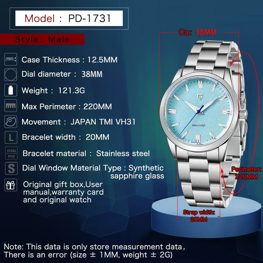 PAGANI DESIGN 2024 New 38mm Men's Quartz Watches Stainless Steel AR Coating Sapphire VH31 Business Sports Watches Watch for Men - Qoraheyhub