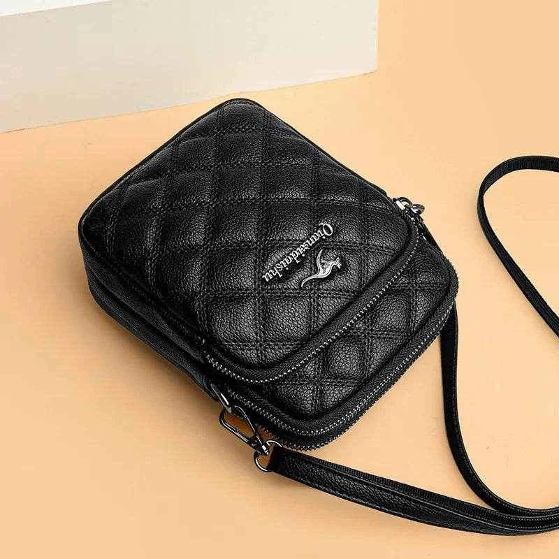 2025 New Three-layer Mobile Phone Bag Women's Single Shoulder Mother's Bag Fashionable Diamond Grid Embroidery Crossbody Handbag