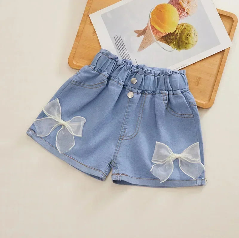 New Summer Kids Short Denim Shorts for Girls Fashion Girl Short Princess Jeans Children Pants Girls Shorts Flower Girls Clothing - Qoraheyhub