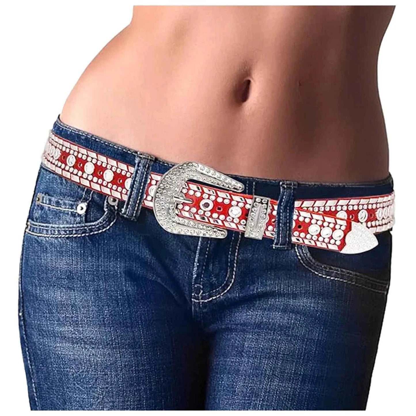 Women'S Rhinestone Bling Leather Belts For Jeans Pants Fashion Silver Buckle Leather Belt Key Ring Holder Cowboy ремень Y2k